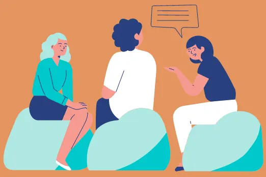 Group therapy session - three people sitting together